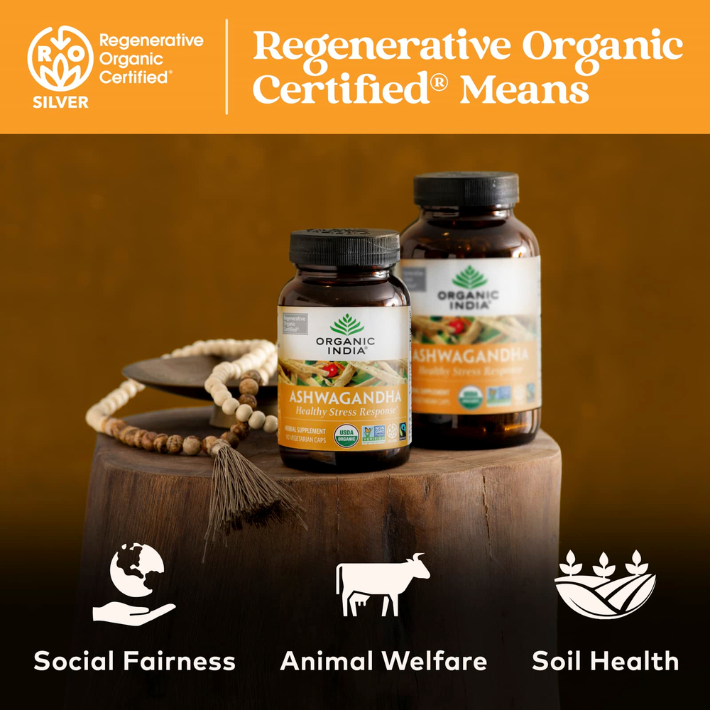 Organic India, ашваганда, 180 вегетарианских капсул (400 мг в 1 капсуле)