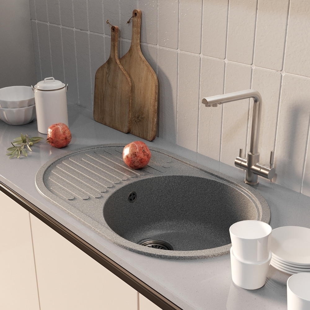 Мойка МЛ-ГМ16 (ML-GM16) КОМФОРТ овальная с крылом, темно-серая (309), 730*460*180мм