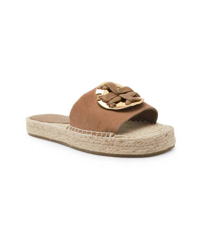 Кожаные шлепанцы woven double t espadrille TORY BURCH - коричневый(144040)