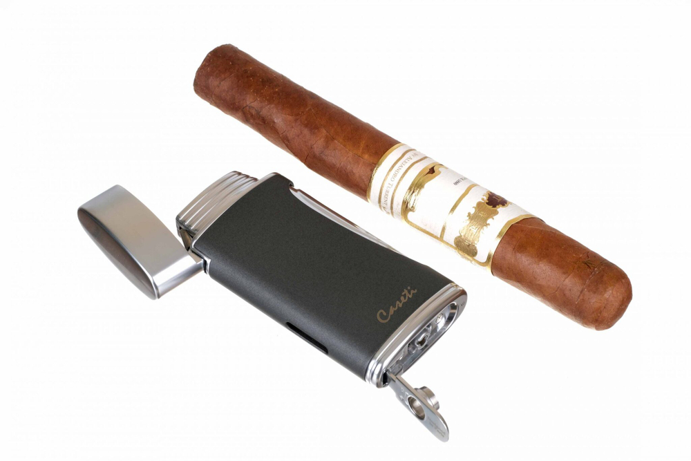 Зажигалка Caseti сигарная турбо (двойное пламя), серая CA583-4