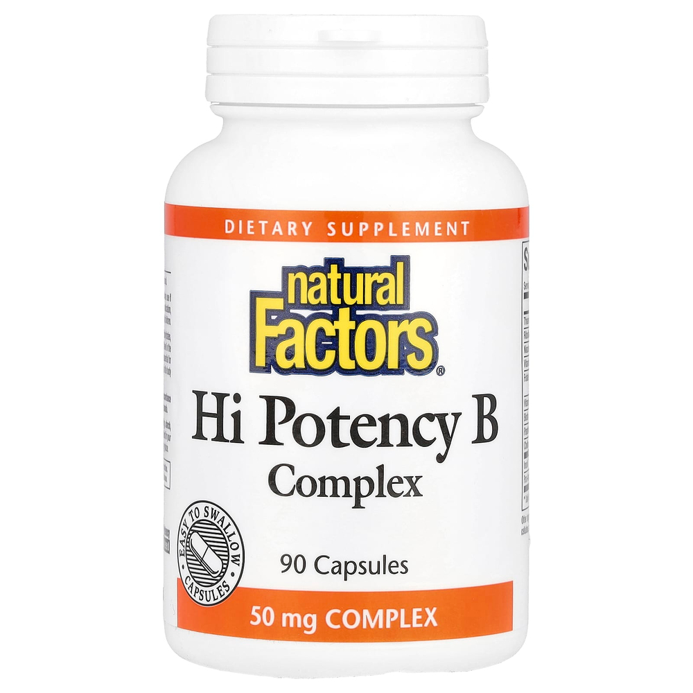 Natural Factors, Hi Potency B Complex, высокоэффективный комплекс витаминов группы B, 90 капсул