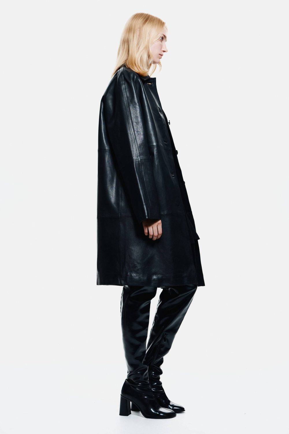 H&M Кожаное пальто, черный