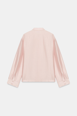 ZARA АТЛАСНАЯ РУБАШКА С ЗАСТЕЖКОЙ НА ПЕТЛИ ZW COLLECTION, ПАСТЕЛЬНО-РОЗОВЫЙ