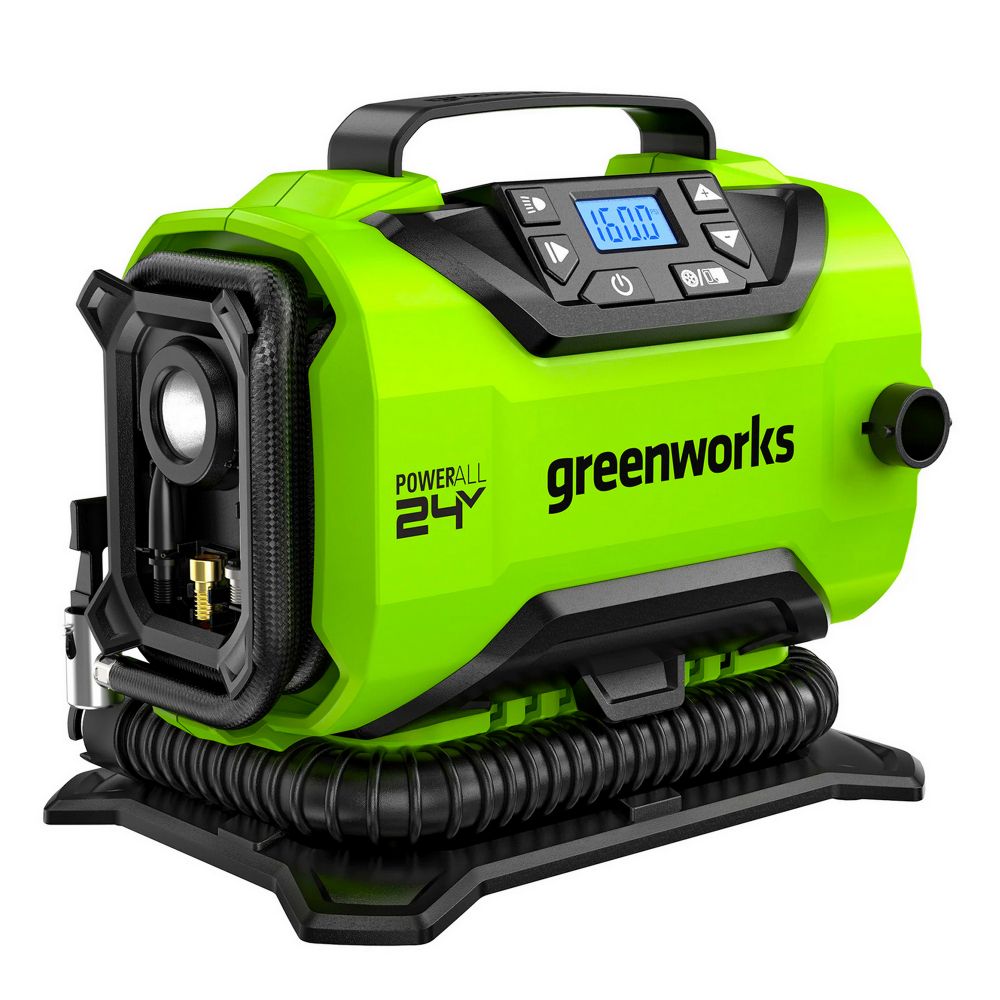 Компрессор автомобильный аккумуляторный Greenworks Арт. 3400807, 24V / 12V (от прикуривателя автомобиля), без АКБ и ЗУ в сумке