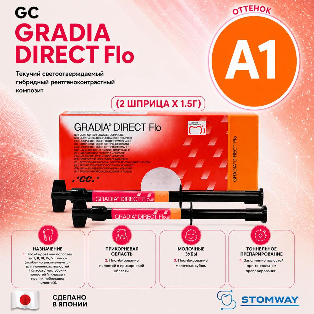 Gradia Direct Flo A1 (2x1,5гр.) Жидкотекучий Градиа Директ Фло А1, пломбировочный материал