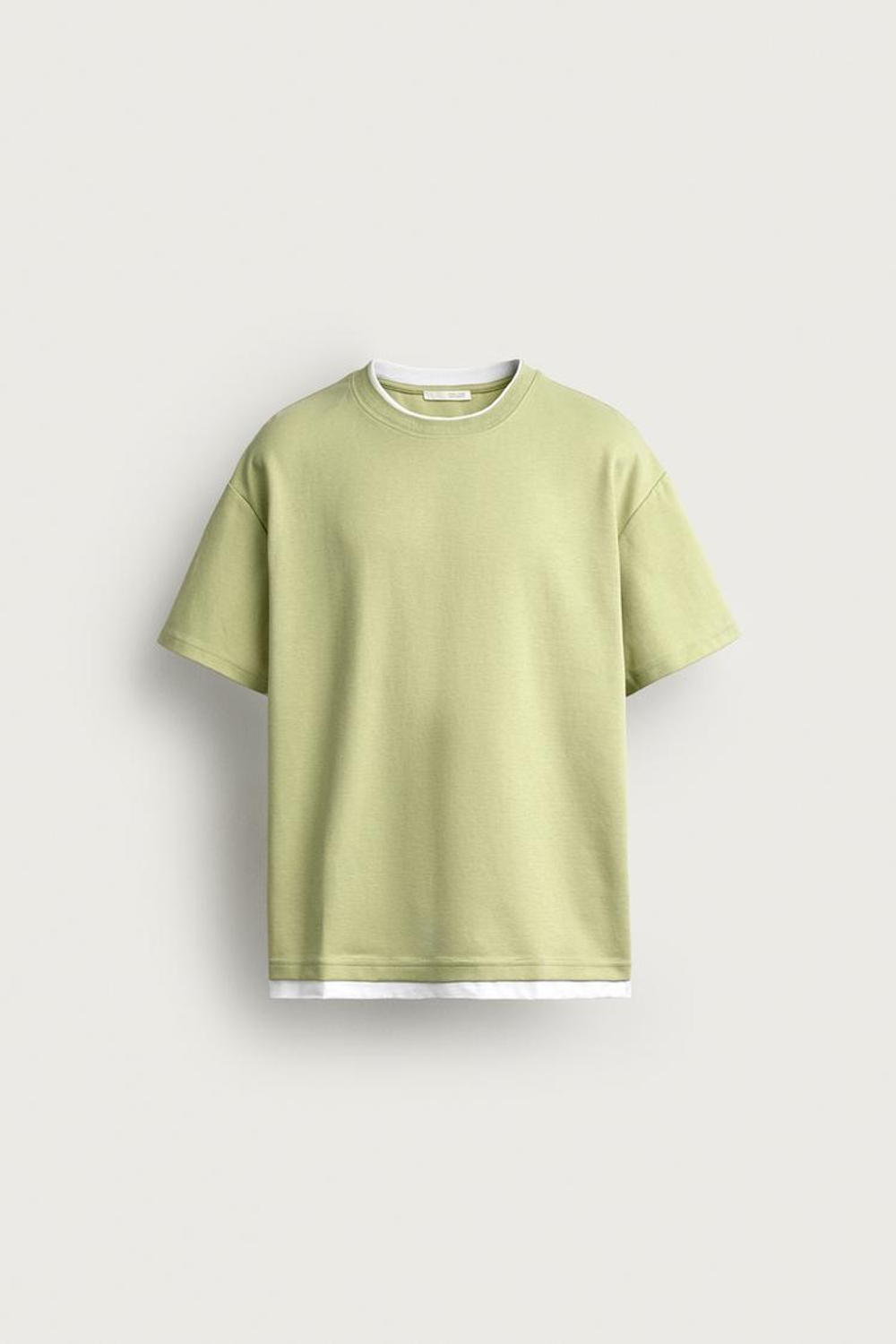 ZARA ФУТБОЛКА RELAXED FIT С КОНТРАСТНЫМИ ДЕТАЛЯМИ, ФИСТАШКОВЫЙ
