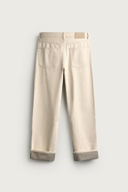 ZARA ДЖИНСЫ STRAIGHT FIT С КОНТРАСТНЫМИ ОТВОРОТАМИ, ЭКРЮ