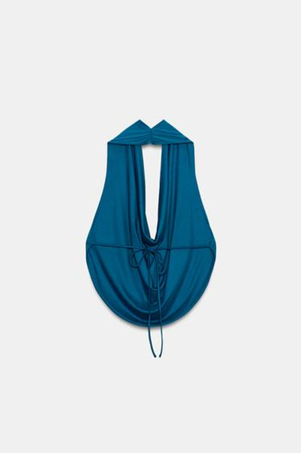 ZARA ДРАПИРОВАННЫЙ ТОП С ГОРЛОВИНОЙ ХАЛТЕР, СИНЕВАТЫЙ