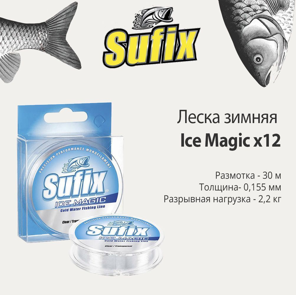 Леска зимняя Ice Magic x12 прозрачная 30м 0.065мм 0,6кг