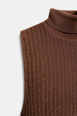 ZARA ДЛИННОЕ ПЛАТЬЕ ИЗ ТРИКОТАЖА С БЛЕСТЯЩЕЙ НИТЬЮ, ЗОЛОТИСТЫЙ