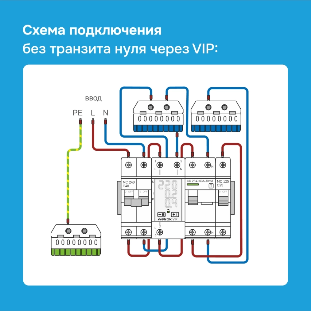 Реле напряжения с контролем тока Welrok VIP-63
