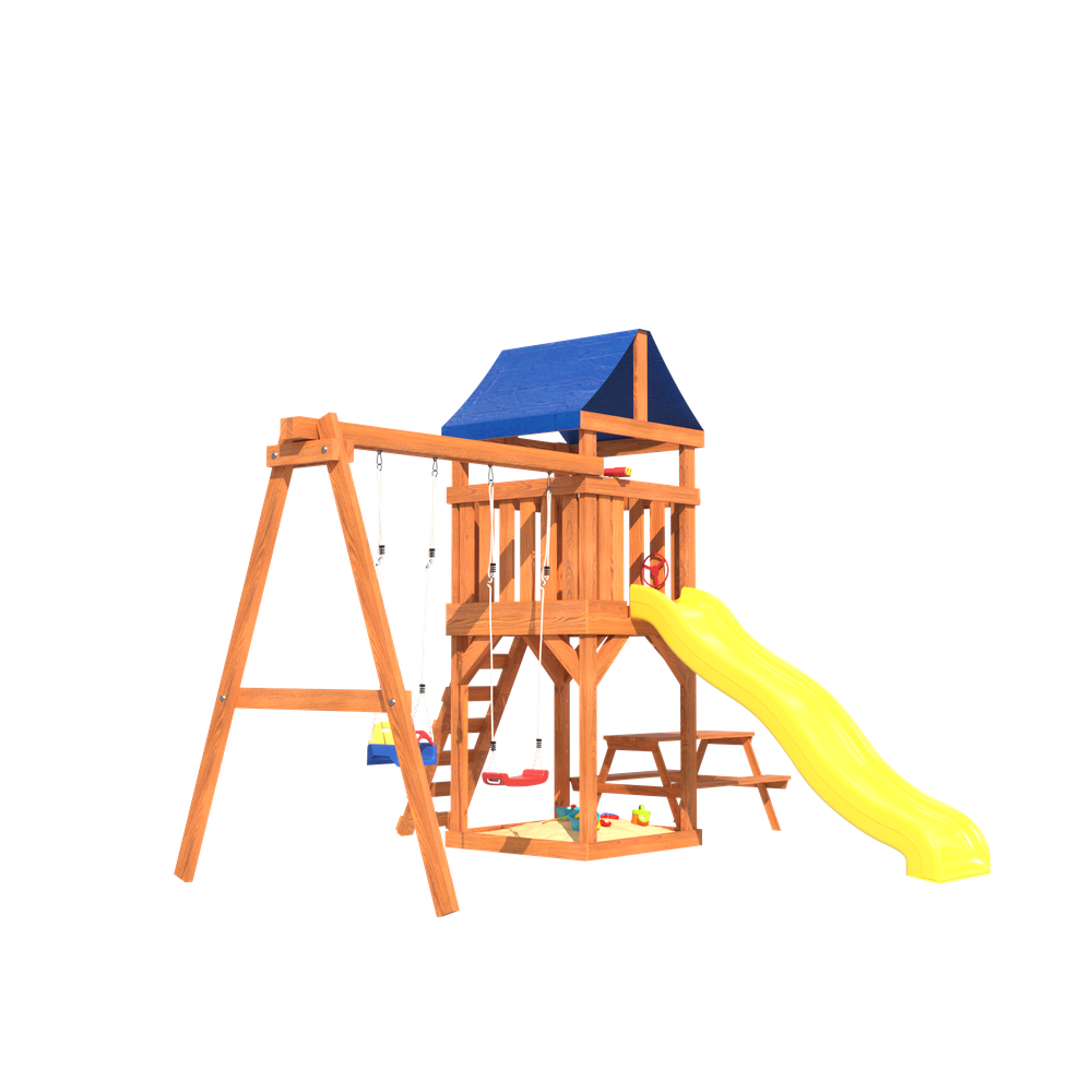 Детская площадка Fun Land с качелями 3в1, горкой и столиком со скамейками