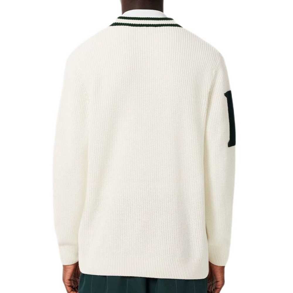 Meska bluza tenisowa Lacoste Badge Accent Wool Blend Golf Cardigan - white/green