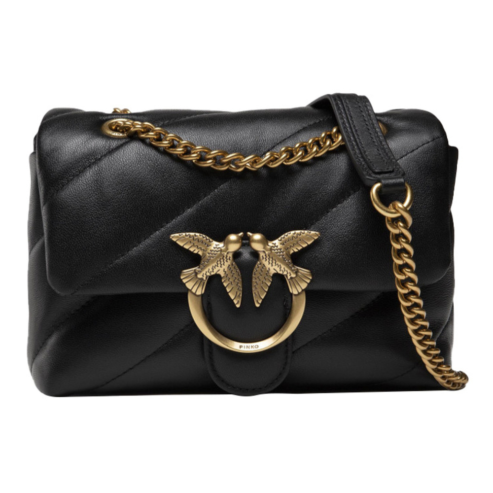 Сумка Pinko Puff Metal Bird Buckle Clamshell Diagonal Quilted Napa Sheepskin Leather Messenger Bag Mini Black, 1P22JD-Y7SR-Z99Q