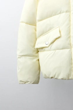 ZARA СТЕГАНАЯ КУРТКА WATER-REPELLENT С КАПЮШОНОМ, ЦВЕТ СЛИВОЧНОГО МАСЛА