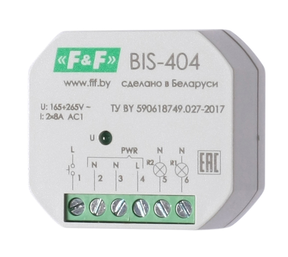Реле импульсное BIS-404 230В 2х5А 2х1Z IP40 управление двумя нагрузками