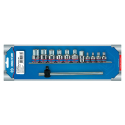 KING TONY (7112PR) Набор торцевых головок 1/2"+3/8", TORX Е-стандарт, Е4-Е20, вороток, 12 предметов