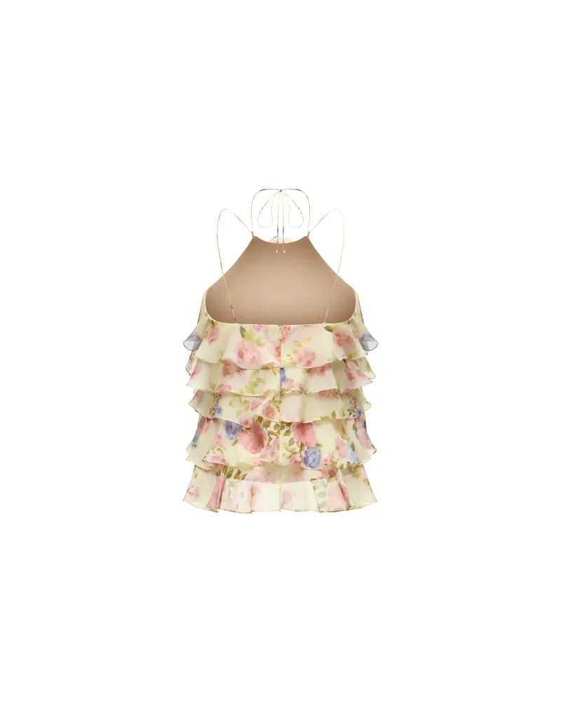 Далия топ (Dahlia top), топ из бледно-желтого шифона с цветочным принтом