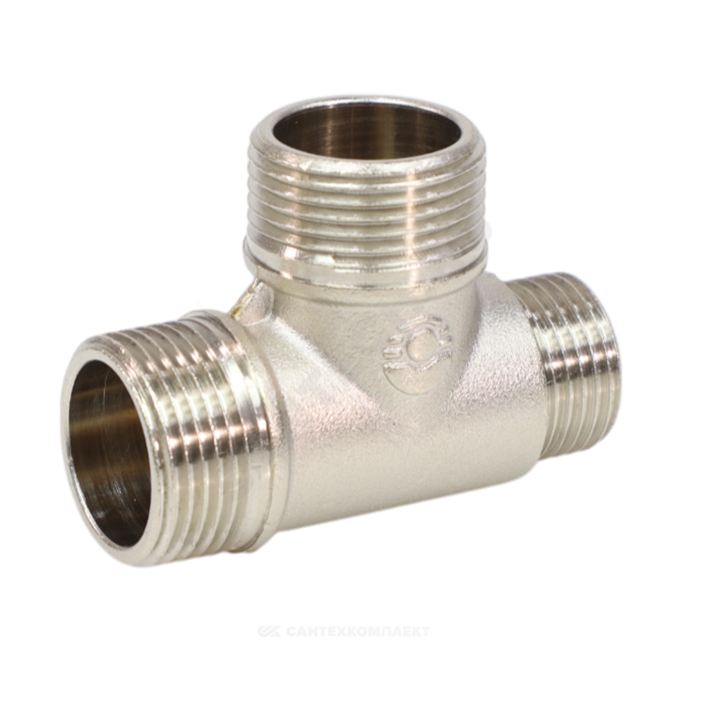 Тройник латунь никель переходной Ду 15х20х20 (1/2"х3/4"х3/4") НР/НР/НР VALFEX VF.131.N.034