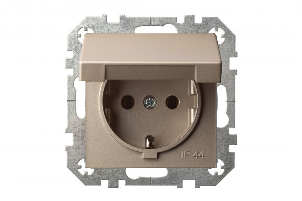 Розетка с крышкой, мембраной, с з/к 16А 250В IP44, пружинные зажимы, шампань, Classic