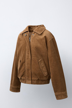 ZARA ВЕЛЬВЕТОВАЯ КУРТКА С ПОДКЛАДКОЙ ИЗ ИСКУССТВЕННОГО МЕХА, РЫЖЕВАТО-КОРИЧНЕВЫЙ