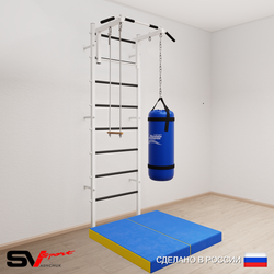 Шведская стенка Sv Sport усиленная 6125 (Турник стандарт/Трапеция/Цепь/Мешок 15кг/Мат 1м)