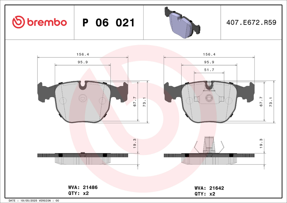 BREMBO - P06021-BRB - Brake Pad Set, disc brake