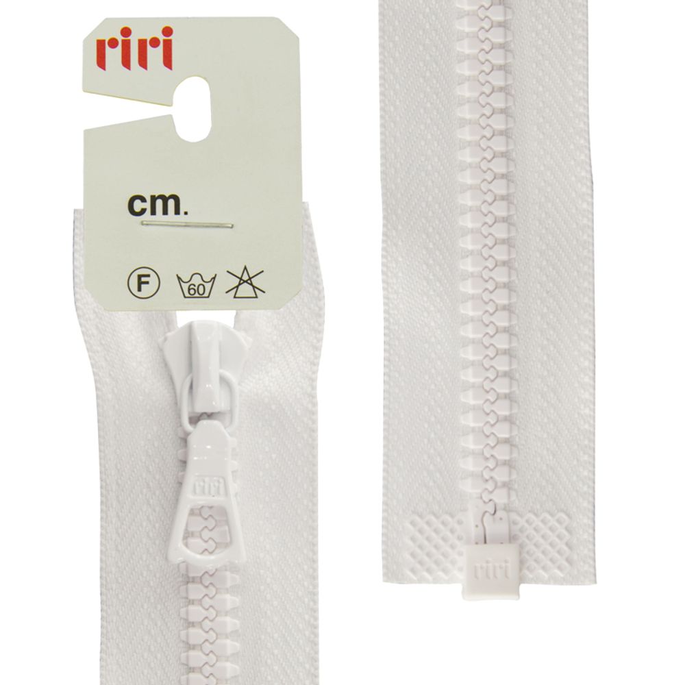 Молния трактор RIRI Т6 (6 мм) 1 зам., разъем., 40 см, цв.2101, белый, 1 шт