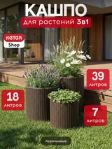 Цилиндрическое кашпо под ротанг 3 шт (Keter 3 size) коричневый — фото 2