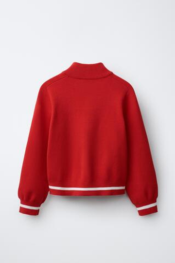ZARA ТРИКОТАЖНЫЙ КАРДИГАН С КОНТРАСТНОЙ ОКАНТОВКОЙ, КРАСНЫЙ