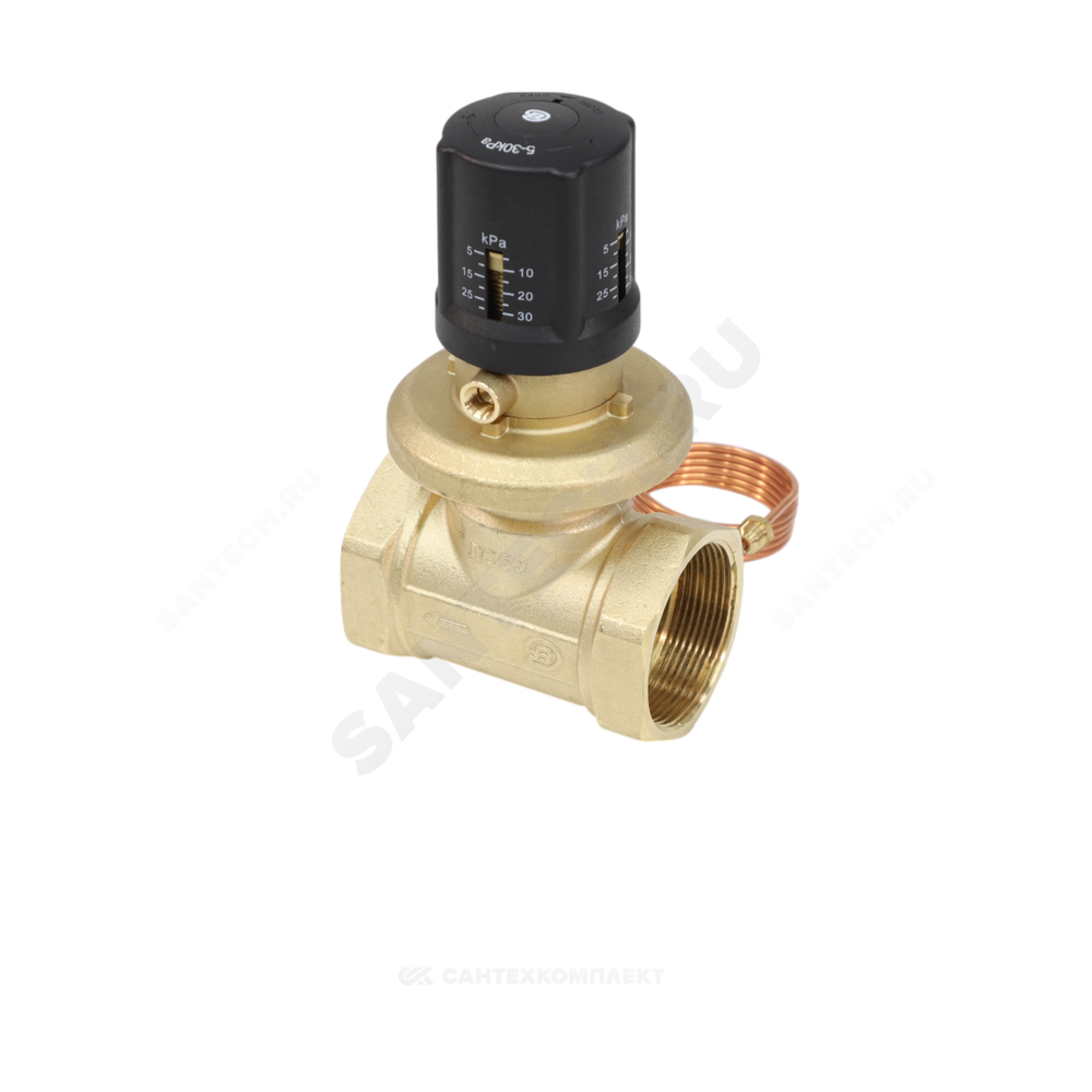 Клапан балансировочный автомат латунь 3380H Ду 32 G1 1/4" Ру16 Тмакс=120 оС ВР 5-30 кПа Kvs=9.26м3/ч без ниппелей Benarmo