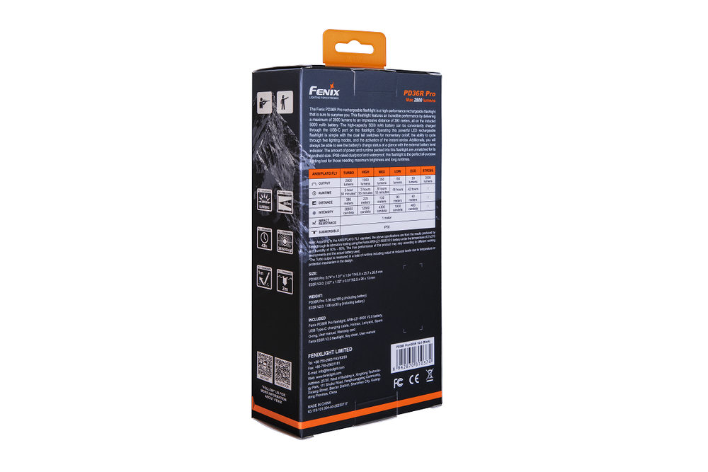 Набор, тактический фонарь Fenix PD36R Pro + брелок E03R V2.0 Grey