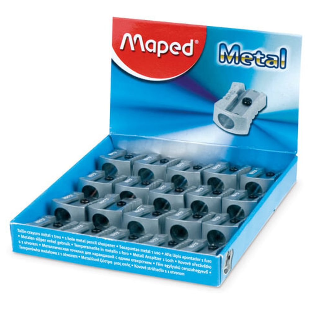 Точилка MAPED (Франция) "Metal", металлическая, классический дизайн, дисплей, 506600