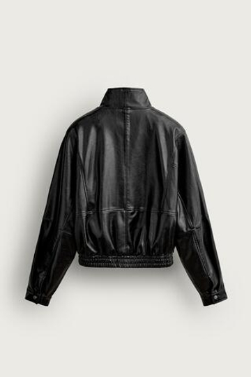 ZARA КУРТКА ПОД КОЖУ CROPPED FIT, ЧЕРНЫЙ