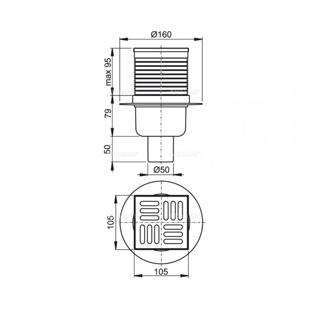 Трап Alcaplast APV32 50х180* 105х105мм нерж.