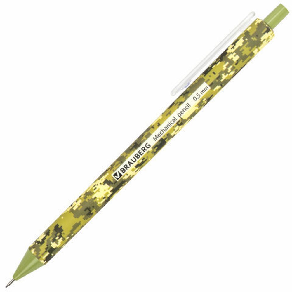 Карандаш механический 0,5 мм, BRAUBERG SOFT PRINT MILITARY, HB, корпус soft-touch ассорти, 181959