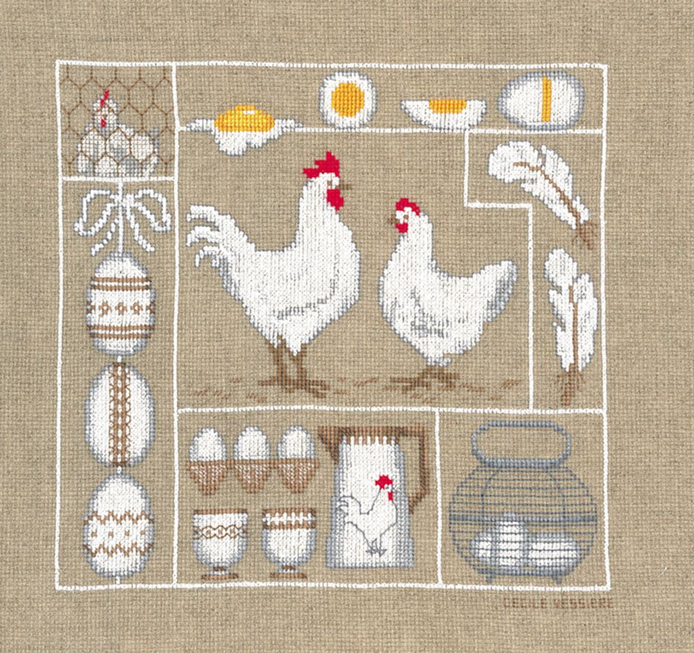 Набор для вышивания нитками Le Bonheur des Dames Poules Et Œufs (Куры и яйца), 18,5х18,5 см