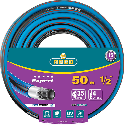 RACO EXPERT, 1/2″, 50 м, 35 атм, четырёхслойный, армированный, поливочный шланг (40302-1/2-50)