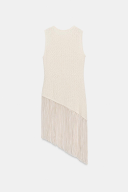 ZARA ТОП В СТИЛЕ РУСТИК С БАХРОМОЙ, ЭКРЮ