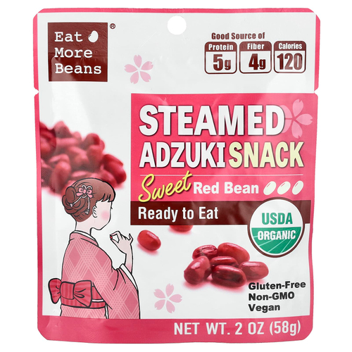 Eat More Beans, пропаренный снек адзуки, сладкая красная фасоль, 58 г (2 унции)