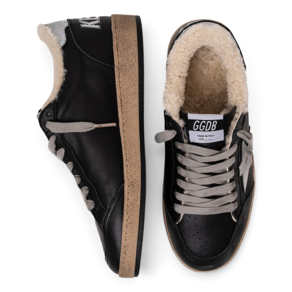 Men’s Ball Star Shearling in Black Leather and Suede With White Leather Star