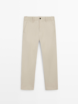 Massimo Dutti Брюки из смесового хлопка с деталью на талии, бежевый
