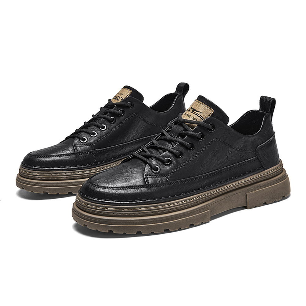G.N.SHIJIA Casual Leather Shoes Men"s Low top Black/Brown