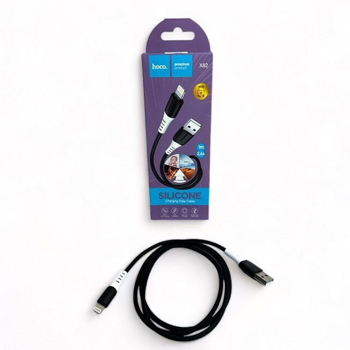 (HOCO) Телефонный КАБЕЛЬ IPhone - USB, 1 м, 2,4 A, силиконовый, быстрая зарядка, цвет ЧЕРНЫЙ