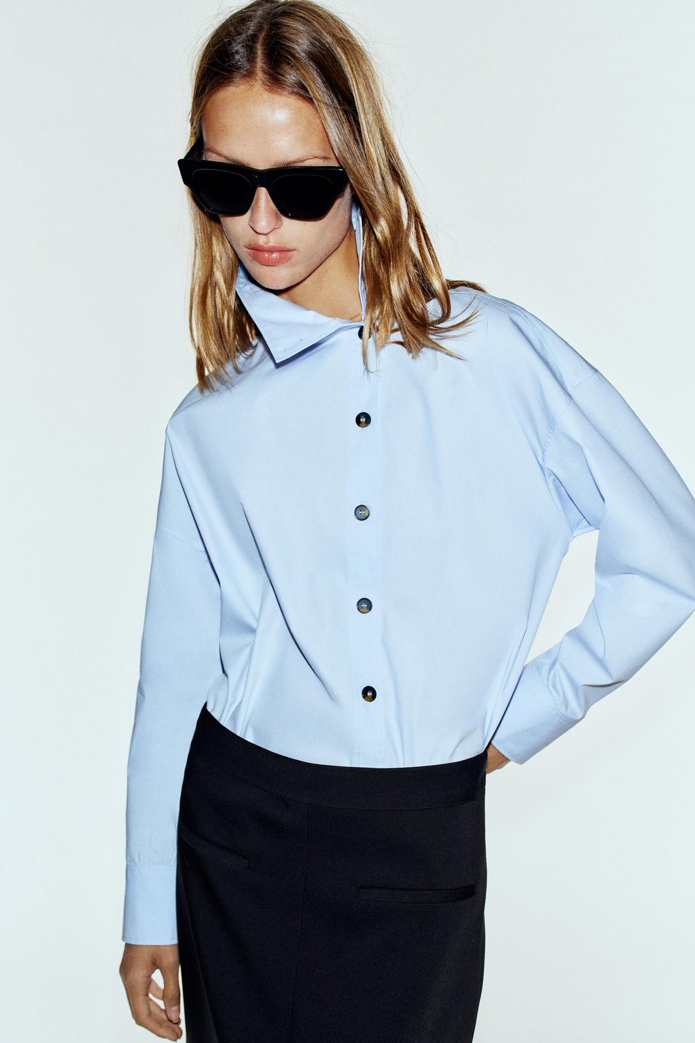 ZARA ЮБКА МИДИ С РАЗРЕЗОМ, ЧЕРНЫЙ