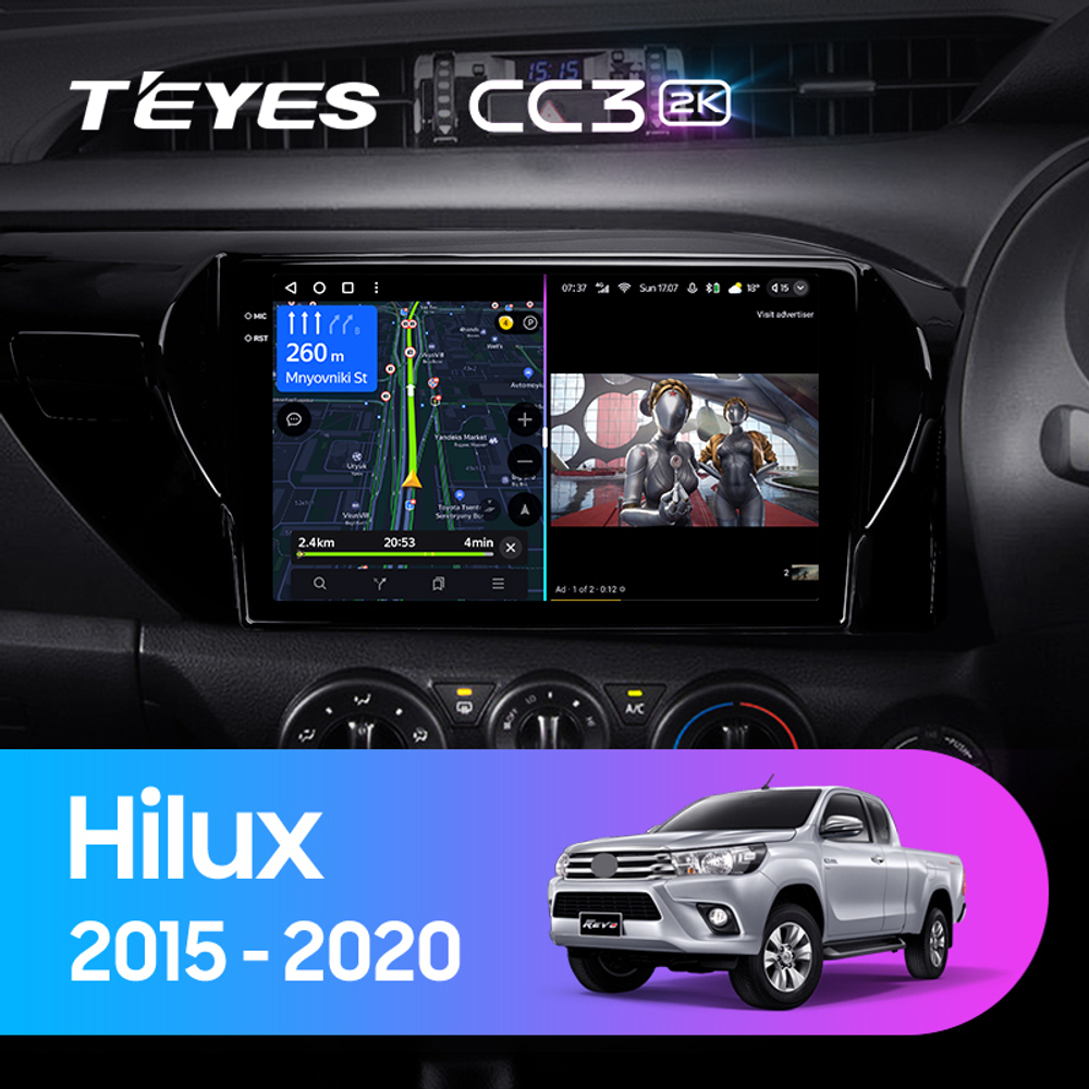 Teyes CC3 2K 9"для Toyota Hilux 2015-2020 (прав)