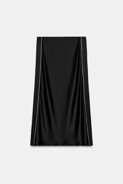 ZARA АТЛАСНАЯ ЮБКА МИДИ С КОНТРАСТНОЙ ОТДЕЛКОЙ, ЧЕРНЫЙ