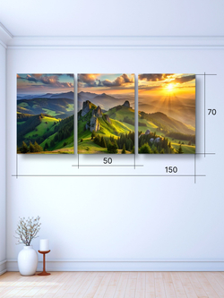 Картина Горное утро модульная 50x70см 3шт., на деревянном подрамнике