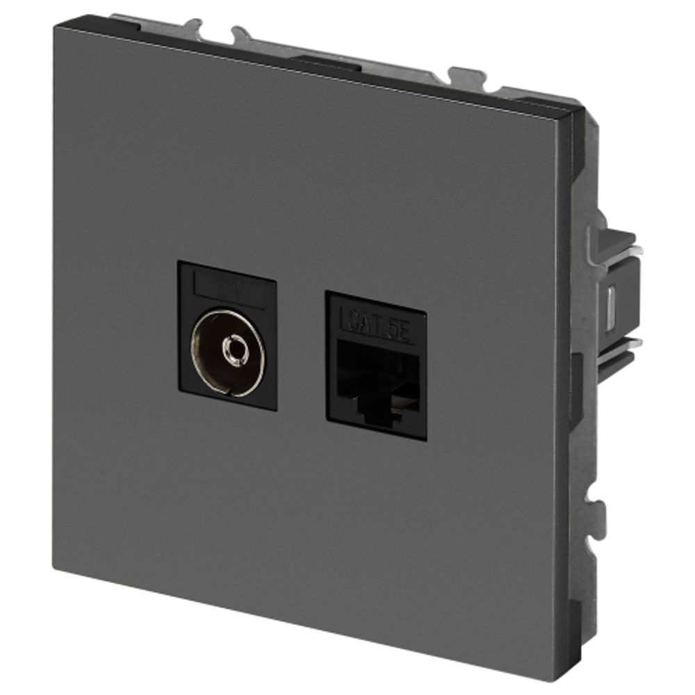 Розетка ЭРА Galaxy 15-3110-06 комбинированная RJ45+TV IP20 графит | Эра Galaxy