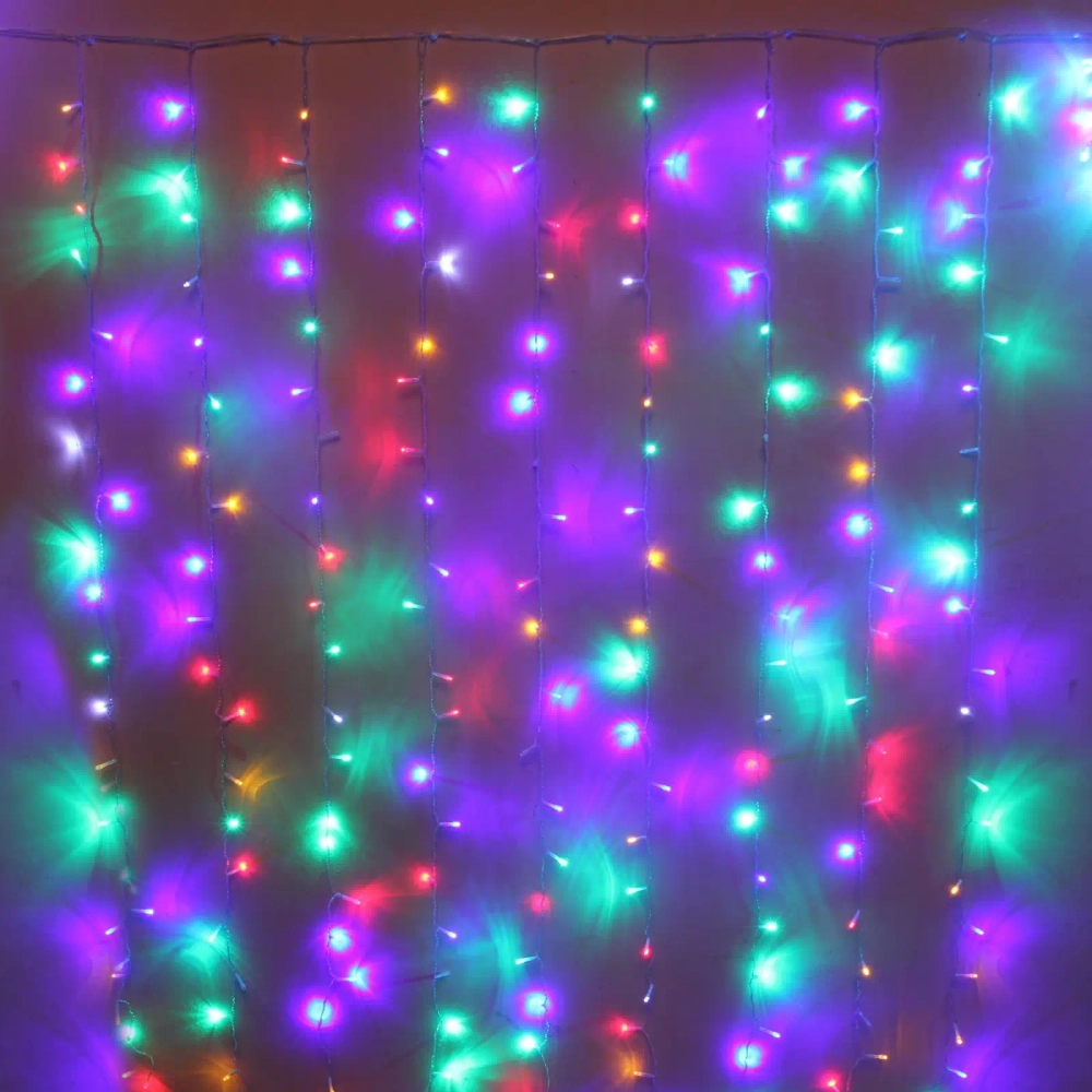 Гирлянда для улицы ЗАНАВЕС «Мерцание» ш2* в3,0 м 480 ламп LED, прозрач.пров,1 реж.,IP-54, Мультицвет, белый мерцает (возможность соединения)